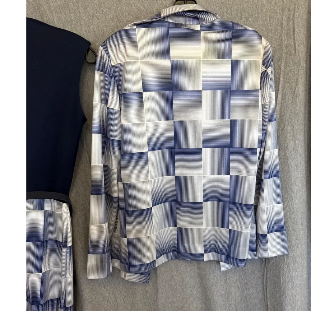 Vintage Mod 1970s Bleeker Street Maxi Dress Jacket Navy Blue Geometric Womens 12 - Picture 14 of 16